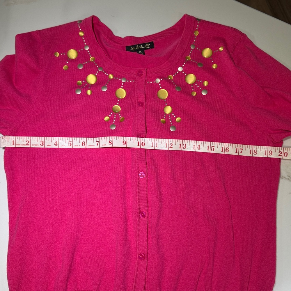 SWEATER, Cardigan, Long Sleeve, Button down, Embellished, Bright Pink - Picture 6 of 8